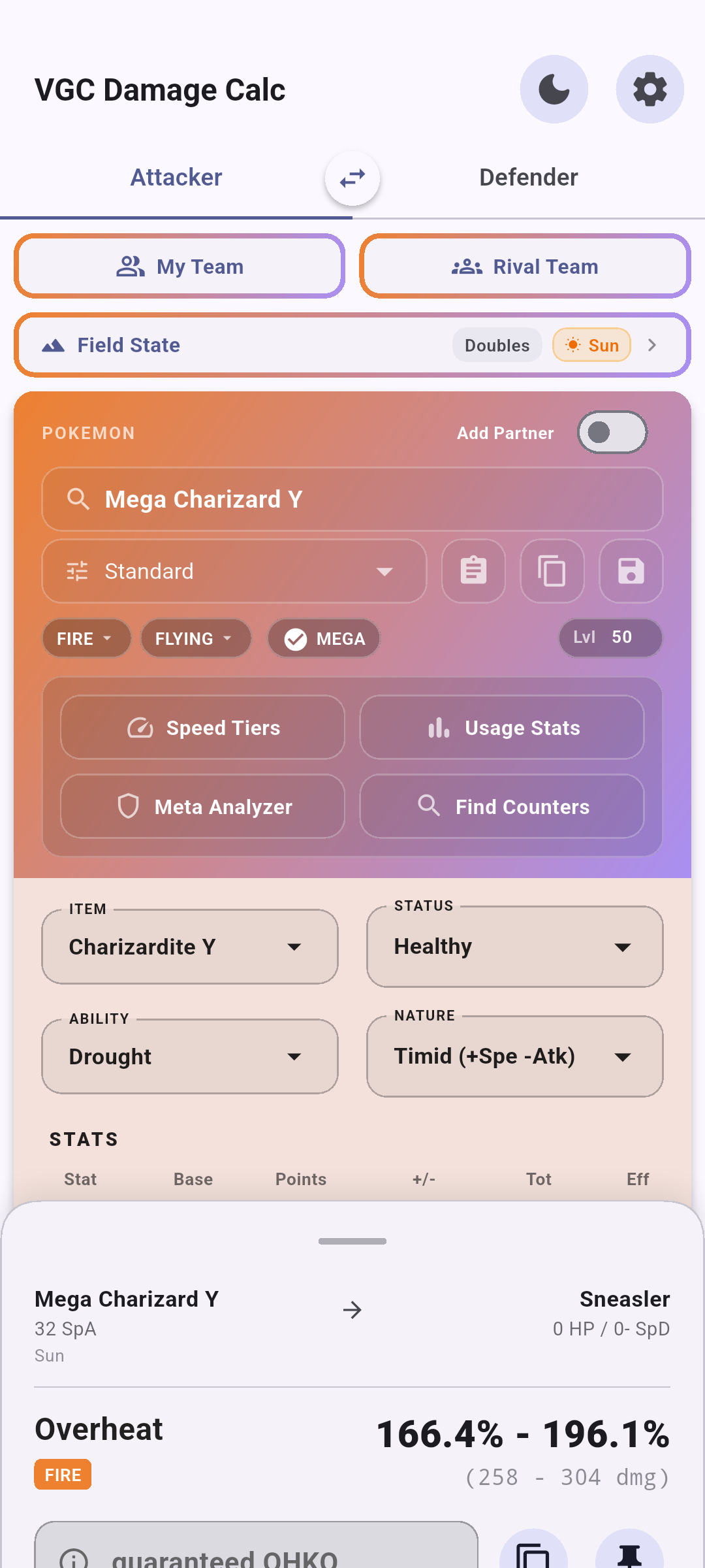 Pokémon Champions Damage Calculator Matchup Screen