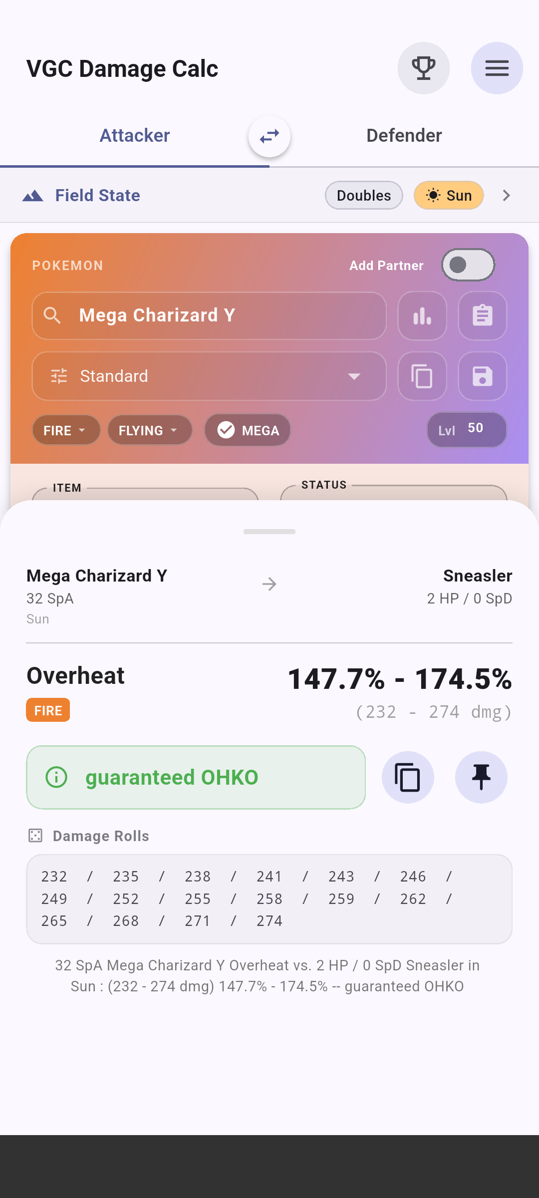 Pokémon Champions Damage Calculator Heat Wave Damage Screen