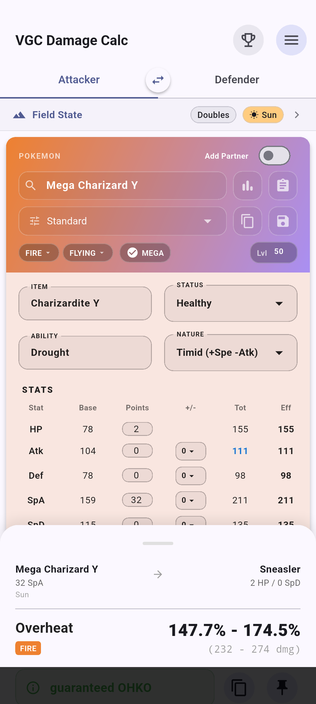 Pokémon Champions Damage Calculator Matchup Screen